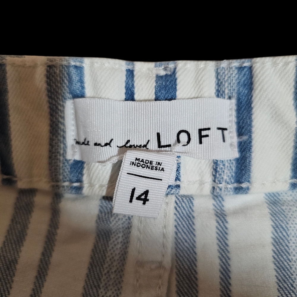 Ann Taylor LOFT Striped Denim Mini Skirt Women’s Size 14 Blue White High Rise - Picture 5 of 5